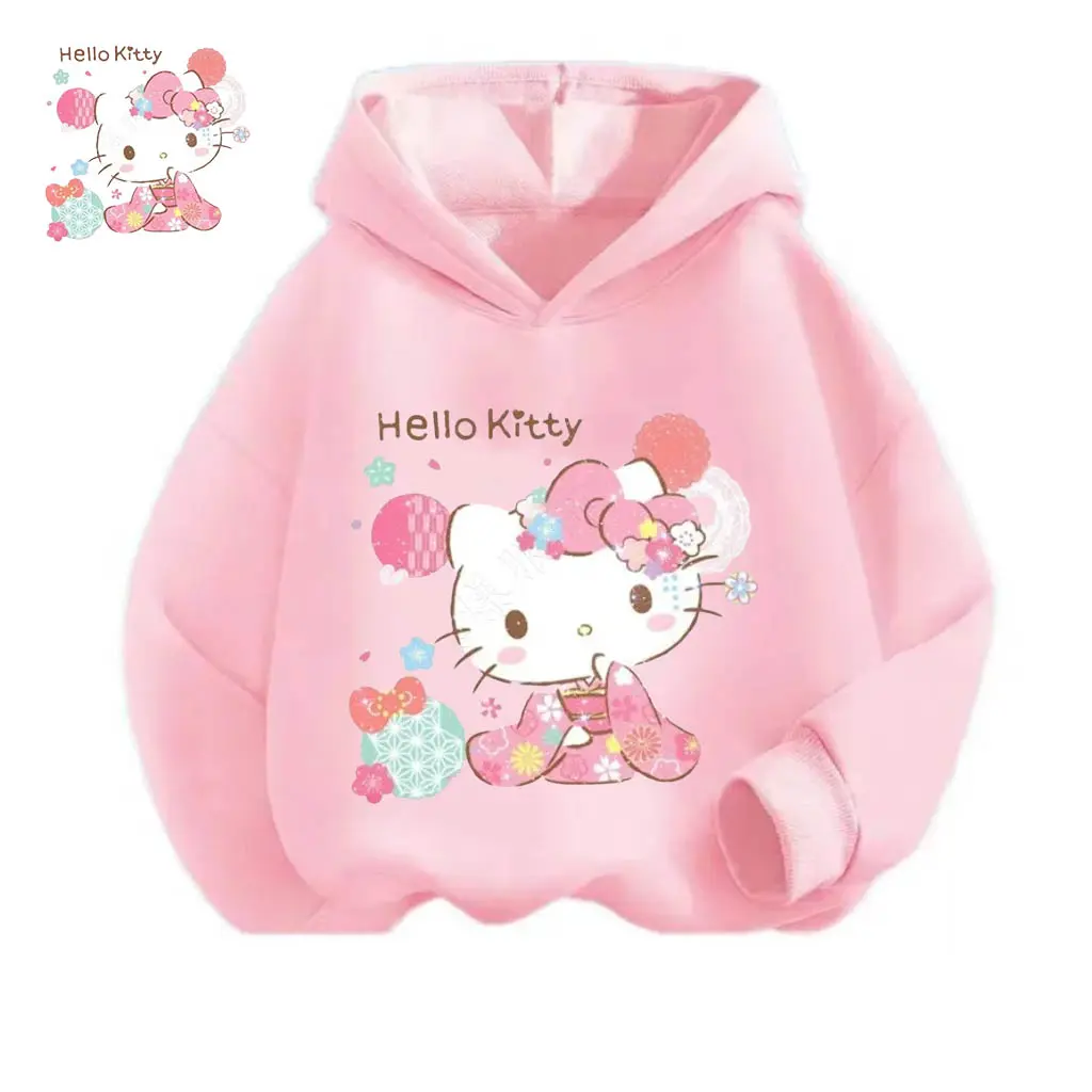 Cartoon Hello Kitty Children's Hoodie Daily Casual Shirt Kid Clothing Girls' Baby Street Wear Quality Comfortable Loose Tops