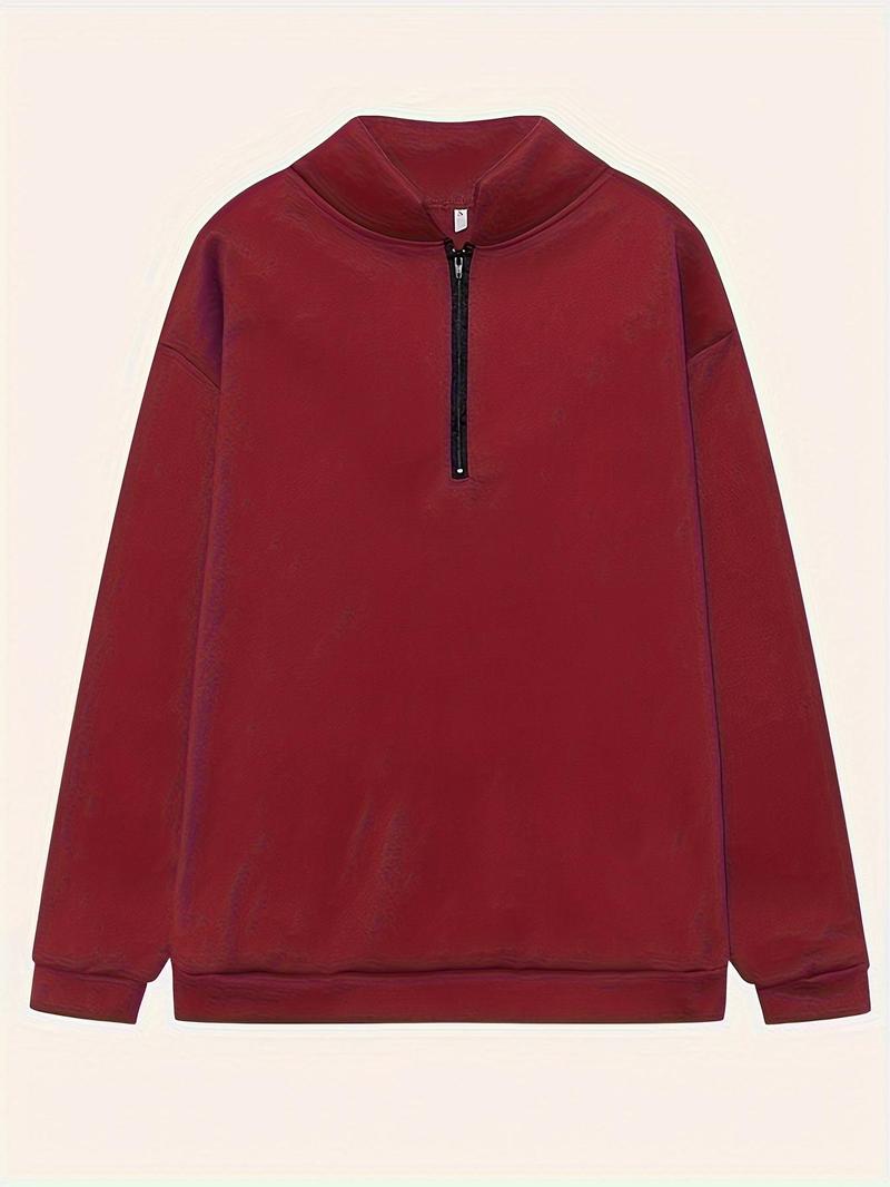 Product Introduction of Women's Plain Half Zip Stand Collar Sweatshirt, Clothes for Women, Casual Drop Shoulder Long Sleeve Pullover, Ladies Clothes for Daily Wear, Kawaii Clothing, Modest Gym Outfits, Posh Clothes Women, Tops for Women 17