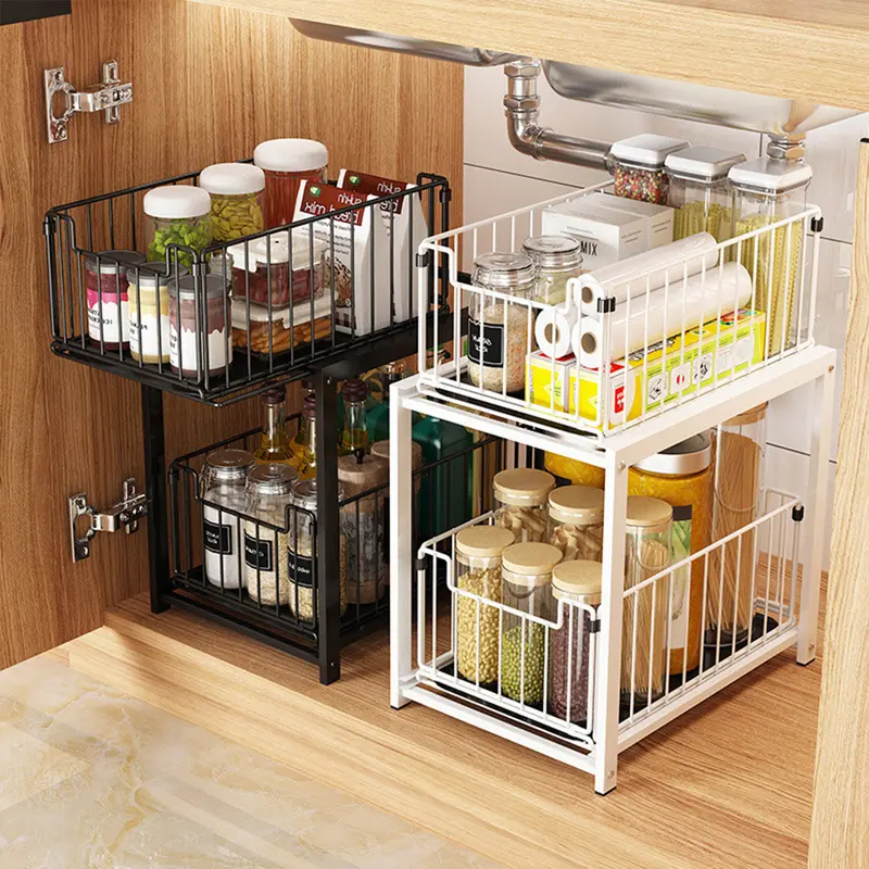 Rak Dapur Bawah Wastafel Kitchen Rack Rak Kabinet Lemari Dapur Keranjang Geser Laci Rak Tarik Rak 7