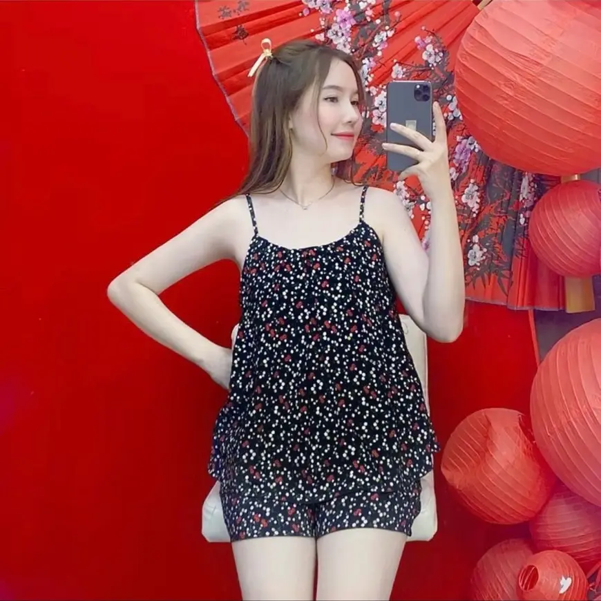 Séc đồ bộ hai dây dập ly chi tiết  hoa nhí, quần có túi, Từ 40-85kg! | BigBuy360 - bigbuy360.vn