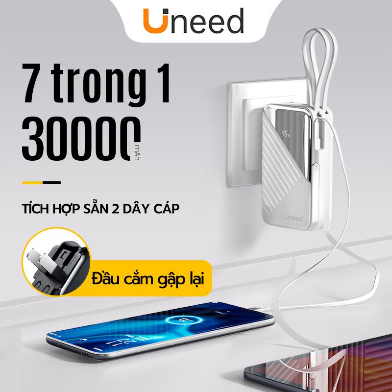 Uneed Bộ sạc nhanh 30000mAh pin dự phòng không dây có kèm đầu cắm AC sạc nhanh và nhiều điện thoại 5 đầu sạc bảo hành 2 năm cục sạc dự phòng không dây cục sạc dự phòng xịn Dành cho iPhone 17