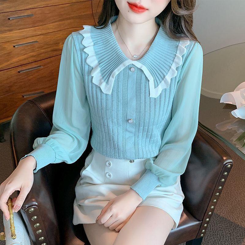Áo Len Cổ Búp Bê, Dành Cho Nữ, Dài Tay, Thích Hợp Cho Mùa Xuân Và Mùa Thu, Hàng Mới Về 2024, Sang Trọng Và Độc Đáo Hàng Đầu, Mỏng Vừa Vặn, Áo Lớp Nền Mỏng Vừa Vặn, Áo Len Top Women