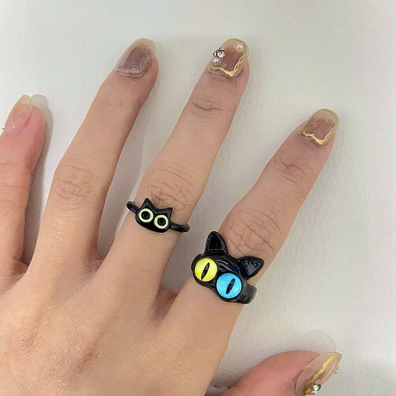 Product Introduction of Cartoon cat little monster boxed alloy open ring personality creative ring Internet celebrity female niche jewelry funny 1
