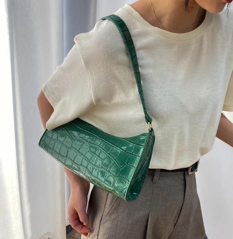 Product Introduction of Fashion PU Leather Bags for Women Alligator Pattern Armpit Handbag Female Small Underarm Messenger Bag Purse 10