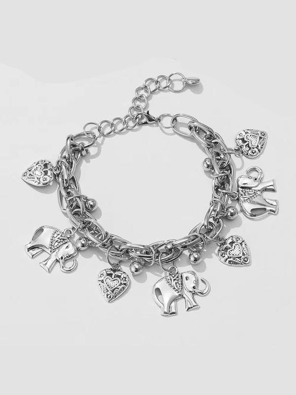 Women's Boho Style Elephant & Heart Design Anklet, Fashionable Retro Anklet for Women & Girls, Trendy All-match Vintage Body Jewelry As Gift for Summer Decor, Accessories for Vacation 3