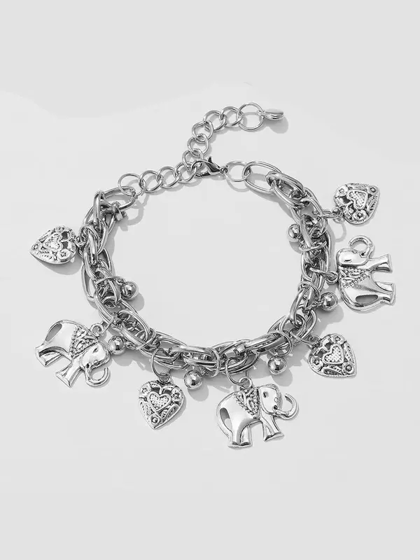 Women's Boho Style Elephant & Heart Design Anklet, Fashionable Retro Anklet for Women & Girls, Trendy All-match Vintage Body Jewelry As Gift for Summer Decor, Accessories for Vacation 3