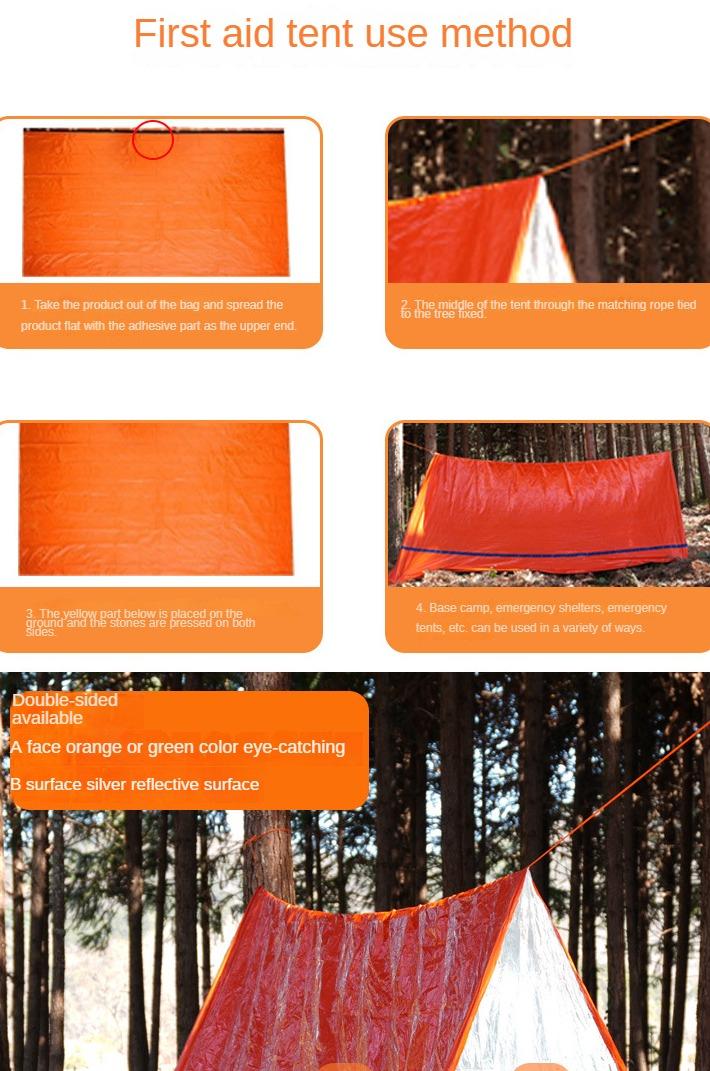 Product Introduction of Outdoor emergency tent sleeping bag first aid blanket raincoat thermal blanket set triangular tent 0