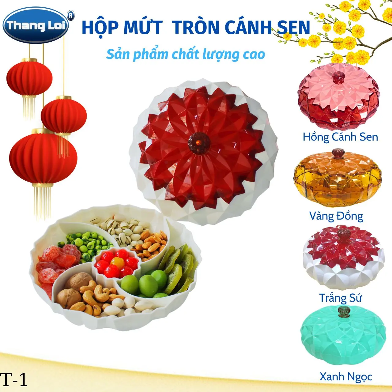 Khay Đựng Mứt, hộp đựng mứt bánh Kẹo ngày tết có 5 Ngăn tiện lợi, chất liệu đẹp sang trọng