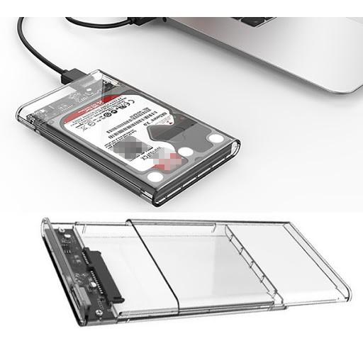 Tặng bao da - Box ổ cứng di động trong suốt, đen Glowy chuẩn USB 3.0 dùng cho SSD HDD laptop nhỏ 2.5ich  , không dùng cho ổ PC - VP MAX