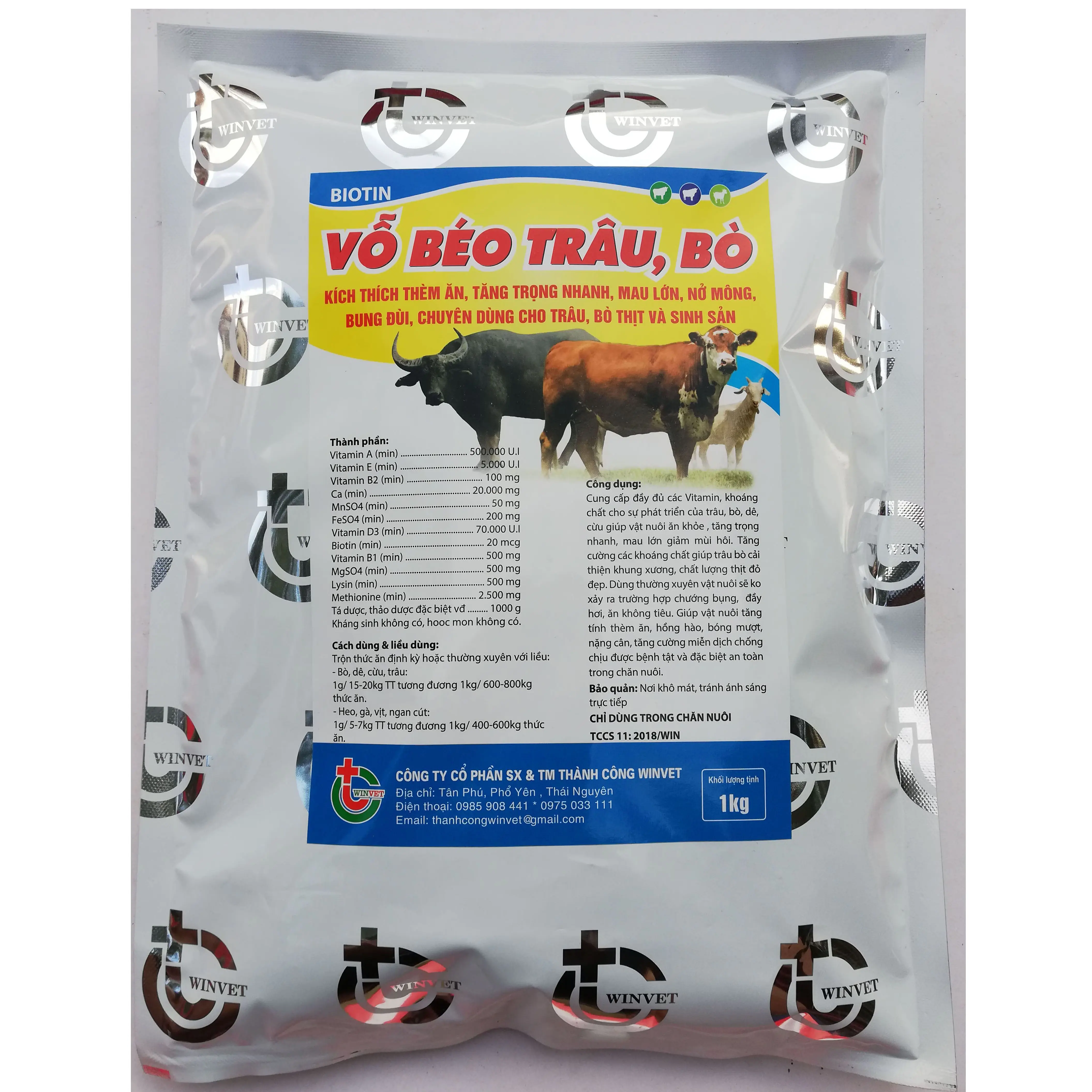 1kg VỖ BÉO TRÂU, BÒ Dạng bột Tăng tính thèm ăn, tăng trọng nhanh, Thức ăn dùng cho gia súc - Công ty Thành Công WinVet