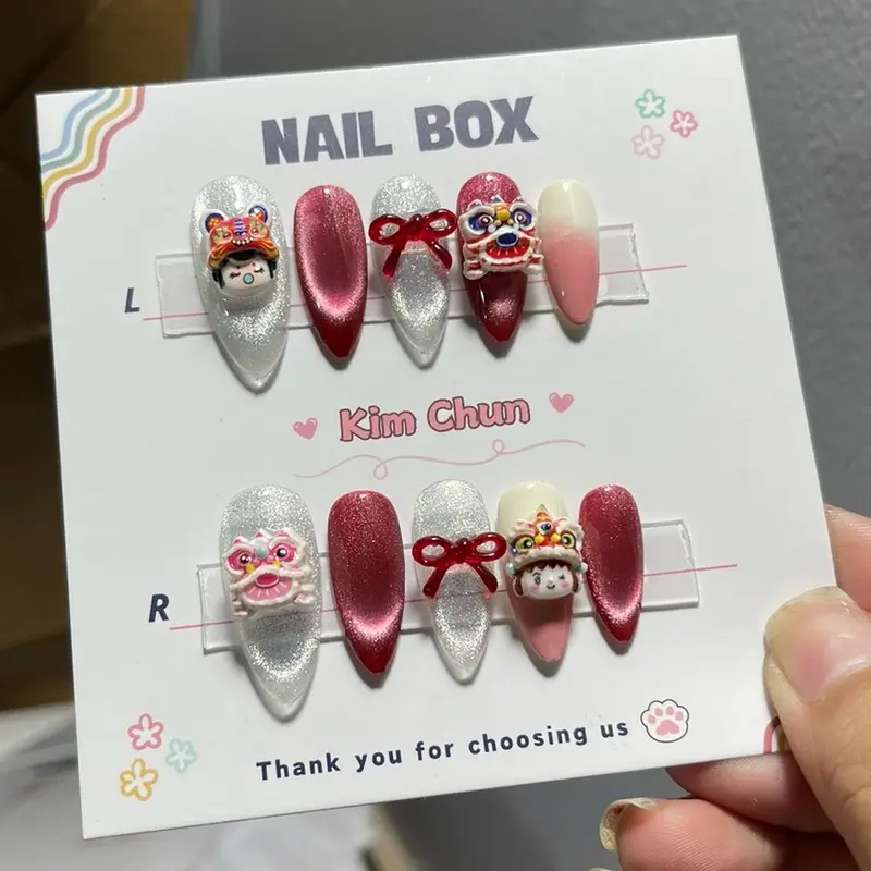 CT01: Nailbox thiết kế Tết 2025 (charm Lân đủ màu NGẪU NHIÊN) form tròn nhọn 2
