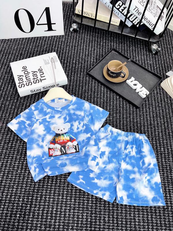 Bộ cộc tay mùa hè vải cotton loang in hình gấu cầu vồng 2 màu cho bé 6-18kg 4