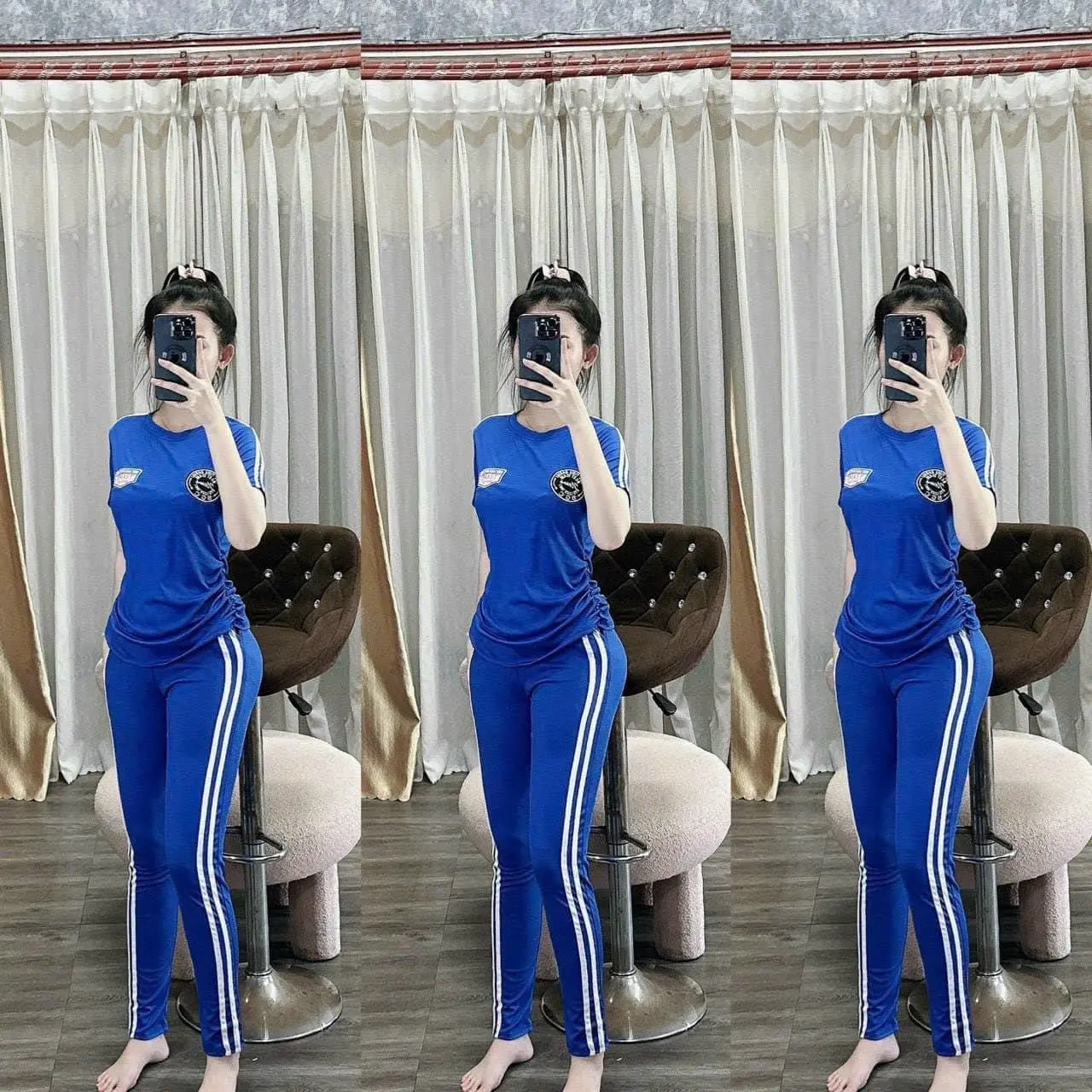 Bộ tăm lạnh dài quần ôm chạy viền freesize 40_60kg - Nữ