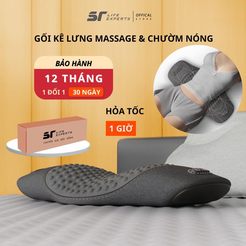Gối Kê Lưng Tích Hợp Massage Chườm Nóng, Đệm Lưng Chống Đau Lưng, Thoát Vị Đĩa Đệm, Giảm Đau Cột Sống - Sairui