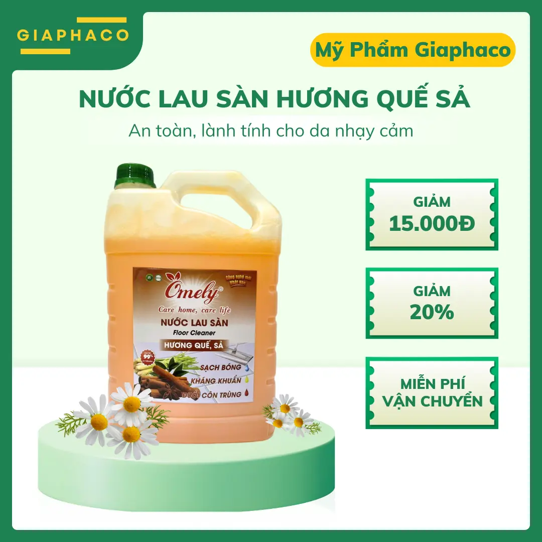 Nước Lau Sàn Omely Hương Quế Sả 3,8kg An Toàn Lành Tính Hương Thơm Dịu Nhẹ - Làm Sạch