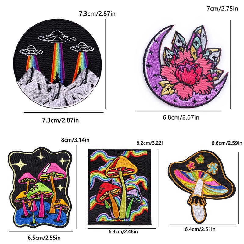 Colorful Mushroom Pattern Embroidered Patches, 5 Counts Cute DIY Embroidery Patch for Clothes Festive Decorations, Decorative Sewing Patch for Clothes, DIY Embroidery Decor for Women & Girls 1