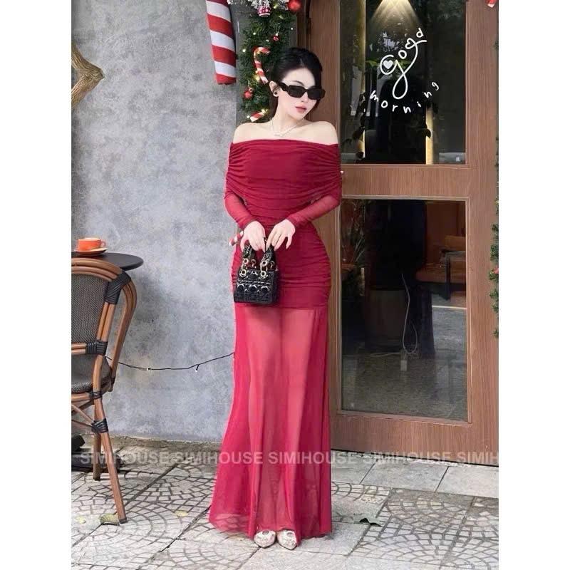 Product Introduction of [Đ2] Đầm trễ vai tay dài có lót trong chất thun lưới co giãn 17