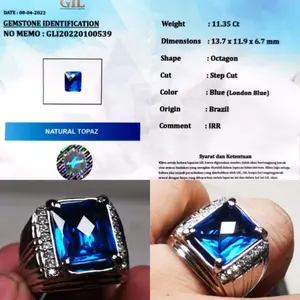 Cod Batu Permata Cincin Natural Blue Topaz London Brazil Octagon + Memo Lab
