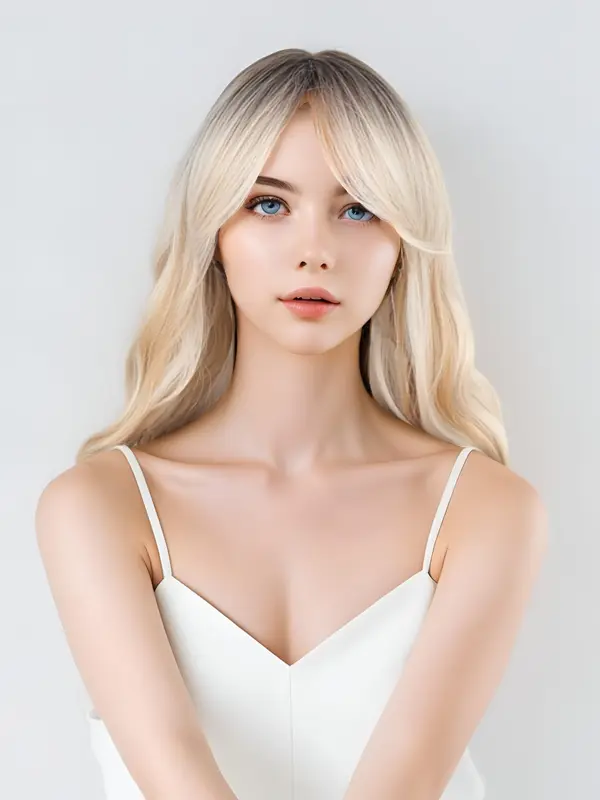 24 Inch Long Wavy Wigs for Women, Gorgeous Fluffy Wigs with Bangs, Synthetic Full Machine Wigs for Party, Daily Use 0