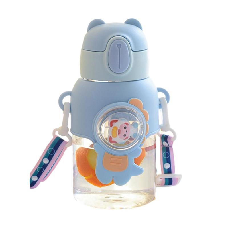 Product Introduction of Kawaii Children's Water Bottle With Straw And Shoulder Strap 600ml Cute Large Capacity Toddler Water Bottles 30