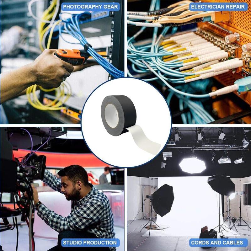 Product Introduction of 10 meters/roll Black Gaffer Tape No Residue Non-Reflective Easy Tear Book Repair Bookbinding Tape Matte Gaff Stage Cloth Tape for Photography 8