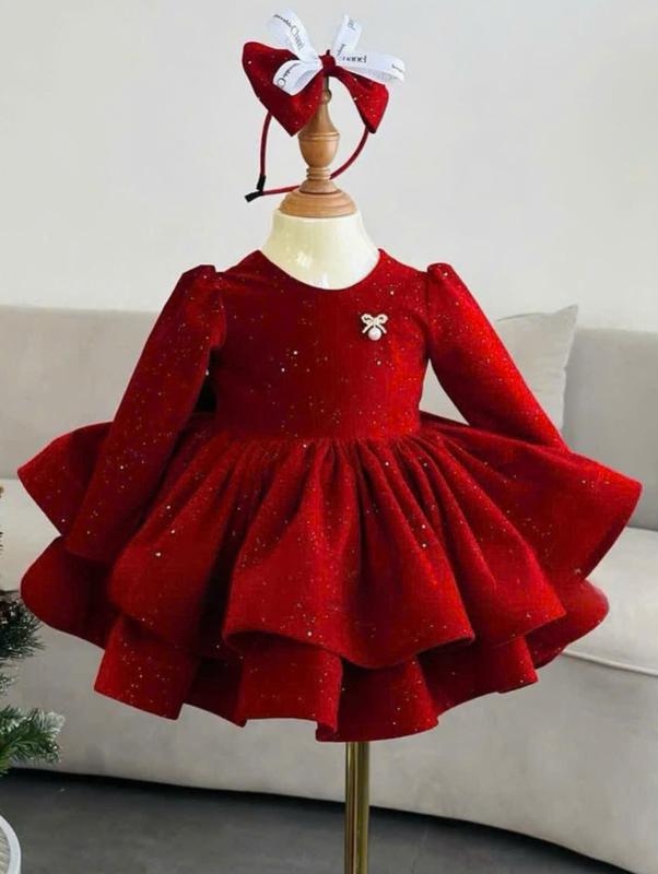 RIbaby VÁY ĐẦM CHẤT NHUNG TAY DÀI CHO BÉ GÁI PHONG CÁCH TBN SIÊU XINH váy  xinh đồ  tết