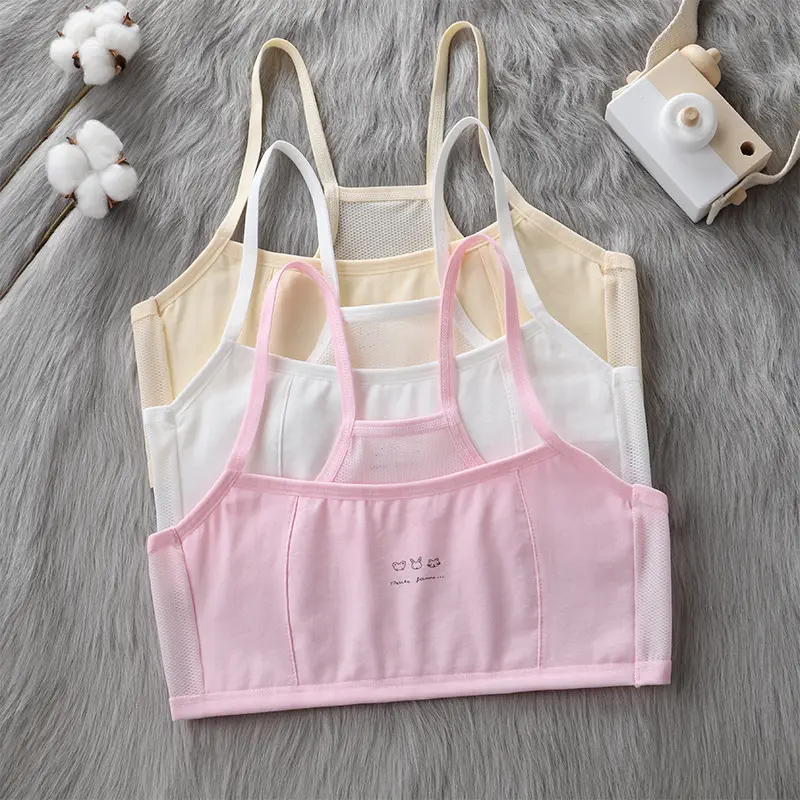 Combo 4 (or 3) áo lá cho bé gái cotton áo lót học sinh không đệm 2 lớp mặt trước từ 30-56kg Cotton KING SHOP aochip  begai aolotla A108