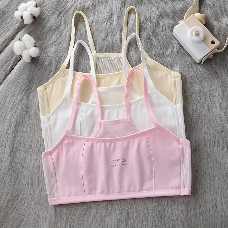 Combo 4 (or 3) áo lá cho bé gái cotton áo lót học sinh không đệm 2 lớp mặt trước từ 30-56kg Cotton KING SHOP aochip  begai aolotla A108
