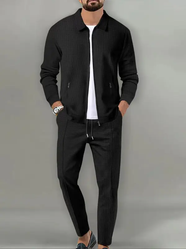 Sporty Two-piece Set Men's Plain Zip Up Jacket & Drawstring Waist Pants Tracksuit Set, Men's Sportswear for Gym Workout Running, Casual Gym Wear, Athleisure Style, Athleisure Summer Clothes 2
