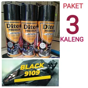 PAKET-3 KALENG pilok pilox cat semprot diton premium black 9109 400cc hitam glossy hitam mengkilap glossy