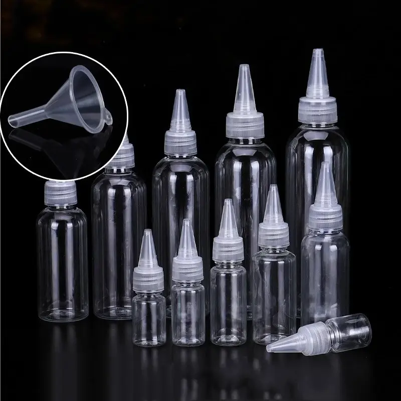 Chai Lọ Nhựa Trong Suốt NẮP NHỌN Trong Suốt Có Đầu Kim Bóp 30ml / 50ml / 100ml - Chai Pet Nắp Trắng Bật Chiết Mỹ Phẩm