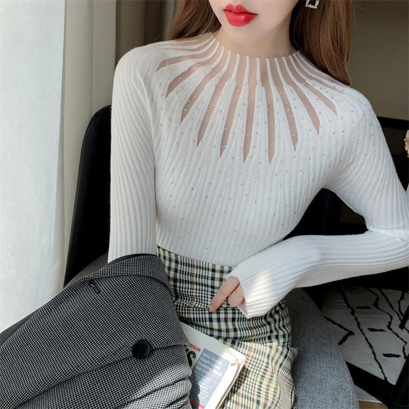 Product Introduction of Áo Lớp Nền Cho Nữ, Hàng Mới Về, Dáng Ôm, Ren Và Kim Cương Giả, Áo Áo Chui Đầu Dễ Phối Đồ Áo Len, Có Thể Mặc Bên Trong Áo Len, Thích Hợp Cho Mùa Thu Top Trắng 24