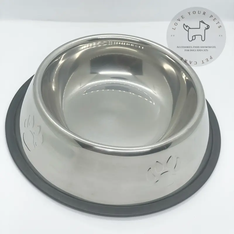 Khay ăn uống inox có đế cao su chống rỉ sét dành cho thú cưng 0