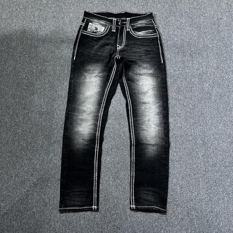 Product Introduction of Quần jean nam dài  màu đen wash gân , hoạ tiết thêu hình Samurai 16