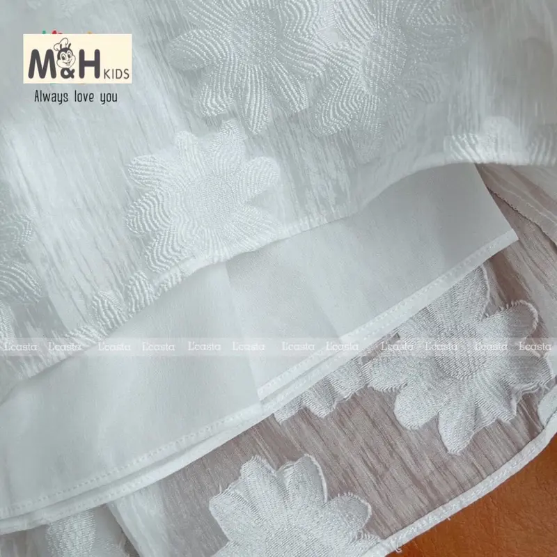 Váy Đầm Gấm Hoa Tay Phồng Cao Cấp Cho Bé Gái 3