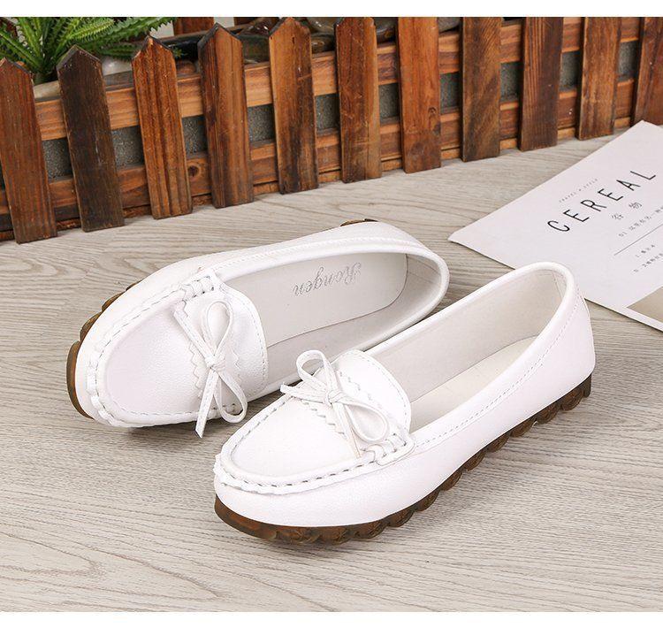 Product Introduction of Doudou shoes, women's new flat sole single shoes, cow tendon soft sole, lazy people step on mom's white nurse shoes 11