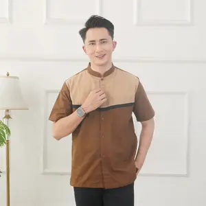 NIGOS OFFICIAL Koko KHALIF Kekinian Lengan Pendek Muslim Baju bajukoko pria Kain Kancing Katun Abu Dewasa