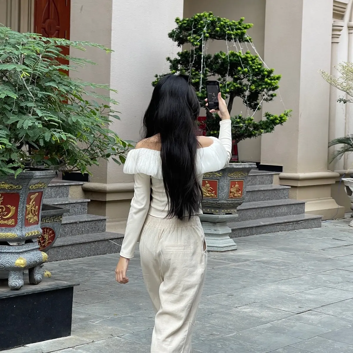 Quần dài lenin đã xử lý 9 tấc dáng baggy 1 nửa lưng thun 1 nửa lưng dây kéo ống 20cm cho nữ. Women