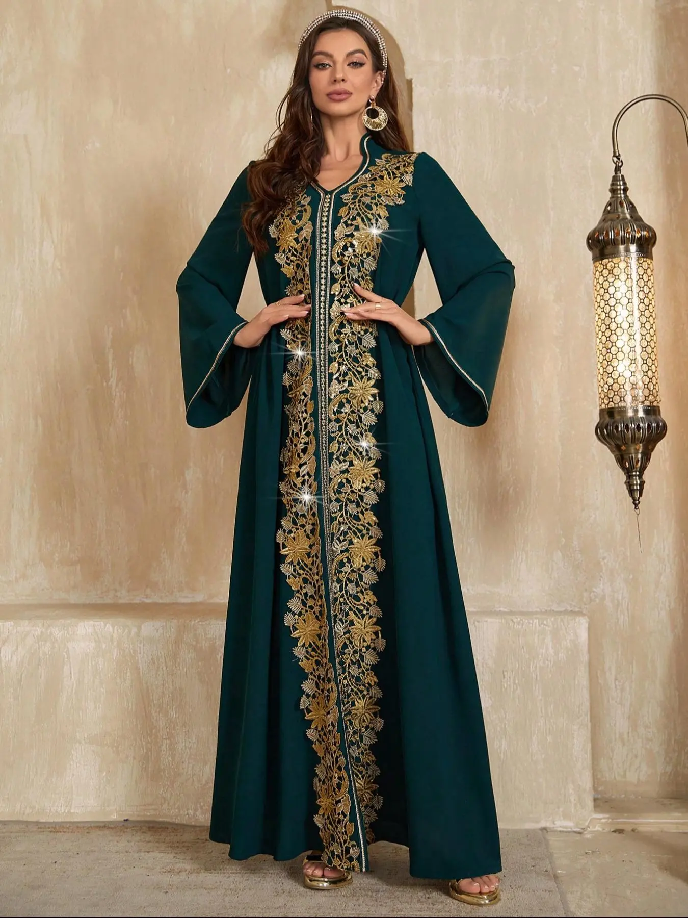 Women's Floral Patched   Dress, Elegant Long Sleeve   Dress for Party Holiday Wedding Guest, Ladies Clothes for All Seasons