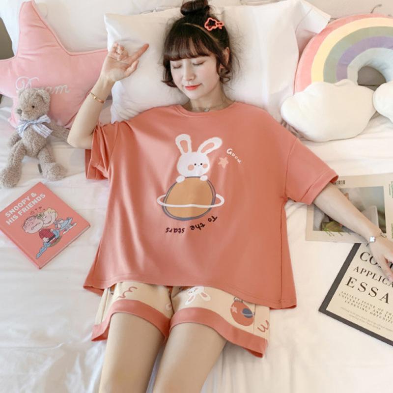 Product Introduction of Bộ Đồ Ngủ Nữ, Phong Cách Mùa Hè, Với Đệm Ngực Tích Hợp, Thiết Kế Hoạt Hình, Làm Bằng Cotton Nguyên Chất, Quần Áo Dễ Thương, Thích Hợp Mặc Nhà, Màu Bạc Nước, ngắn Tay Mỏng, Cổ Tròn Women Top 2