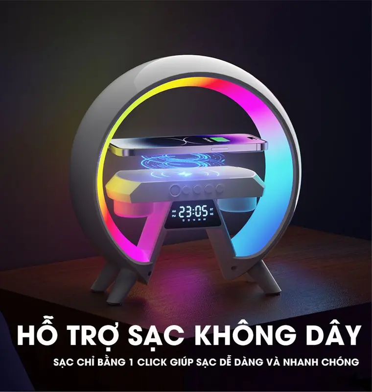 Loa bluetooth thông minh X63 , âm bass mạnh, tích hợp sạc không dây 15w , đồng hồ, đèn ngủ, âm thanh vòm 360 độ Củ Loa Nghe Nhạc 2