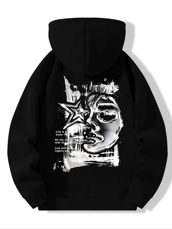 Men's Regular Fit Graphic Zip Up Thermal Lined Hoodie, Casual Drop Shoulder Long Sleeve Hooded Sweatshirt for Spring & Fall, Fashion Men's Clothes for Daily Wear 4