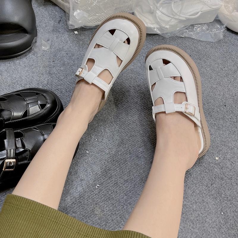 Giày sục rọ nữ nâng đế 4cm 3 màu kem trắng đen có phối khuy cài DéP Shoes