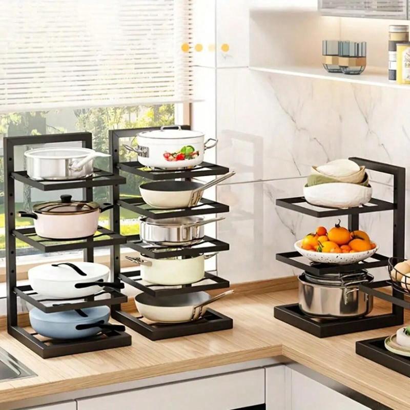 Product Introduction of Height Adjustable Pot Rack, 1 Count Stainless Steel Under Sink Kitchen Pot Storage Rack, Multi-tier Household Cabinet Rack, Restaurant Kitchen Supplies, Shelves 4
