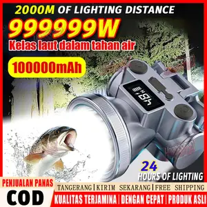 Senter Kepala Super Terang 500 Watt Original/Headlamp Outdoor Senter Kepala 300 Watt Super Terang Cas Listrik 186500mah Jarak Jauh 900000m 900jam