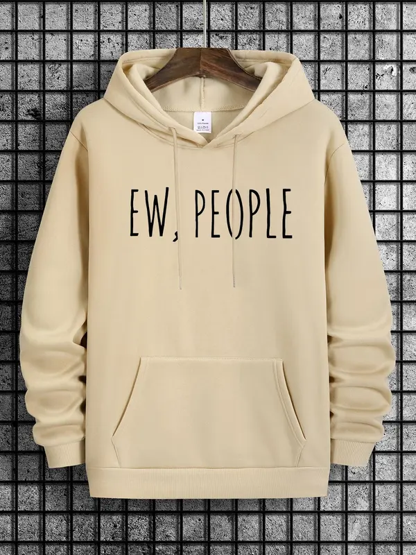 Unisex Men's Letter Print Essentials Hoodie, Regular Fit Casual Streetwear Drawstring Pocket Hooded Sweatshirt, Hoodies for Men, Men's Tops for Spring & Fall, Tall Clothing Women, Men's Clothing 3