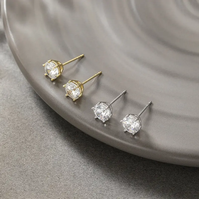 Six - Claw Inlaid Zircon Stud Earrings! Ins - style Simple Design, High - end Versatile Jewelry