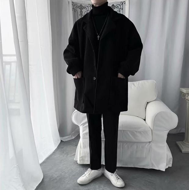 Product Introduction of Áo khoác nam blazer form rộng chất dạ cổ V ulzzang unisex hàn quốc, Áo blazer nam khoác choàng nam trơn cổ vest bigsize học sinh đi học, Áo dạ choàng nam 6