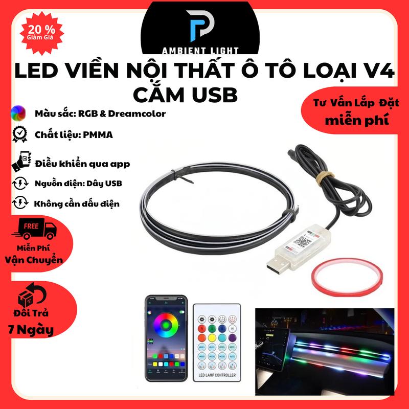 LED Viền Nội Thất Ô Tô V4 - Đổi Màu RGB Điều Khiển Thông Minh