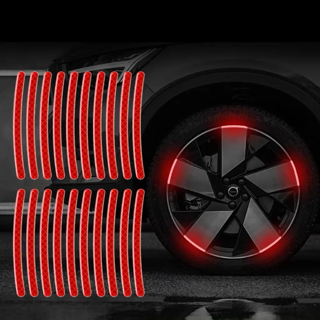20PCS Reflective Car Wheel Decorative Stripe Stickers, Night Safety Warning Car Stickers, Anti-Scratch Reflective Stickers Car Motorcycle Wheel Safety  Car Decals